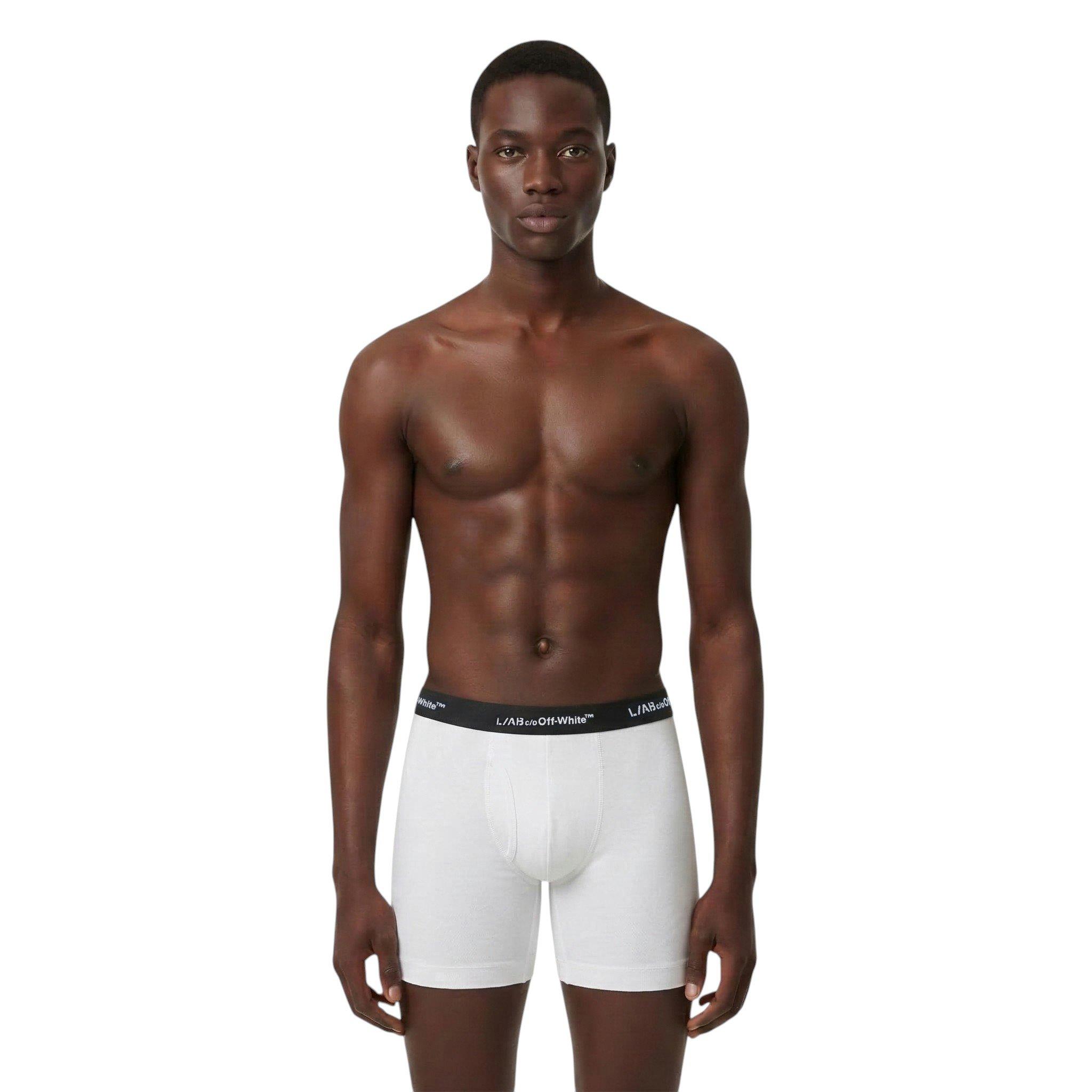L/AB c/o Off-White Men's Horizontal Repeat 6" Boxer Brief With Fly (3 Pack) - White - WHITE